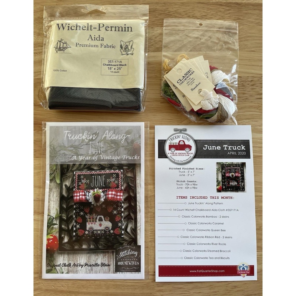 Stitching W/ The Housewives X Fat Quarter Shop Truckin' Along June X-Stitch Kit